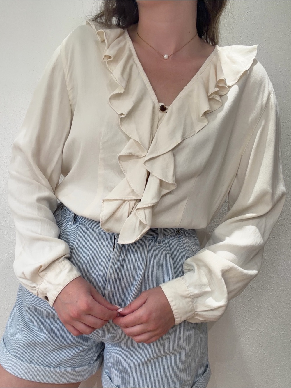 Vintage Cream Ruffle Collar Blouse